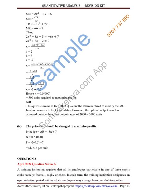 Quantitative Analysis Revision Kit Kasneb Cpa Atd Cs Ccp Cifa Cffe Notes