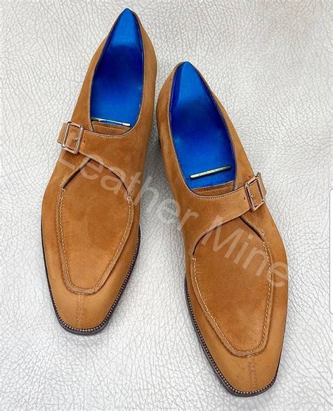 Leather Dress Shoes Mens Handmade Tan Suede Monk Strap Dress Shoes On Storenvy