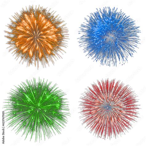 Firework Different Colors Set Isolated On Transparent Background