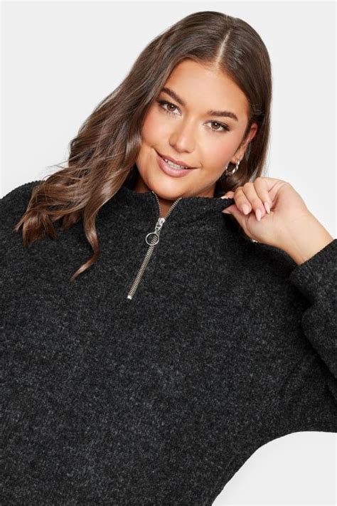 Yours Plus Size Charcoal Grey Soft Touch Zip Neck Jumper Dress Yours Clothing