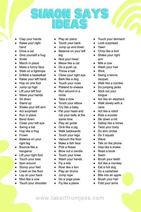 The Ultimate List Of Simon Says Ideas Free Printable Take It From Jess