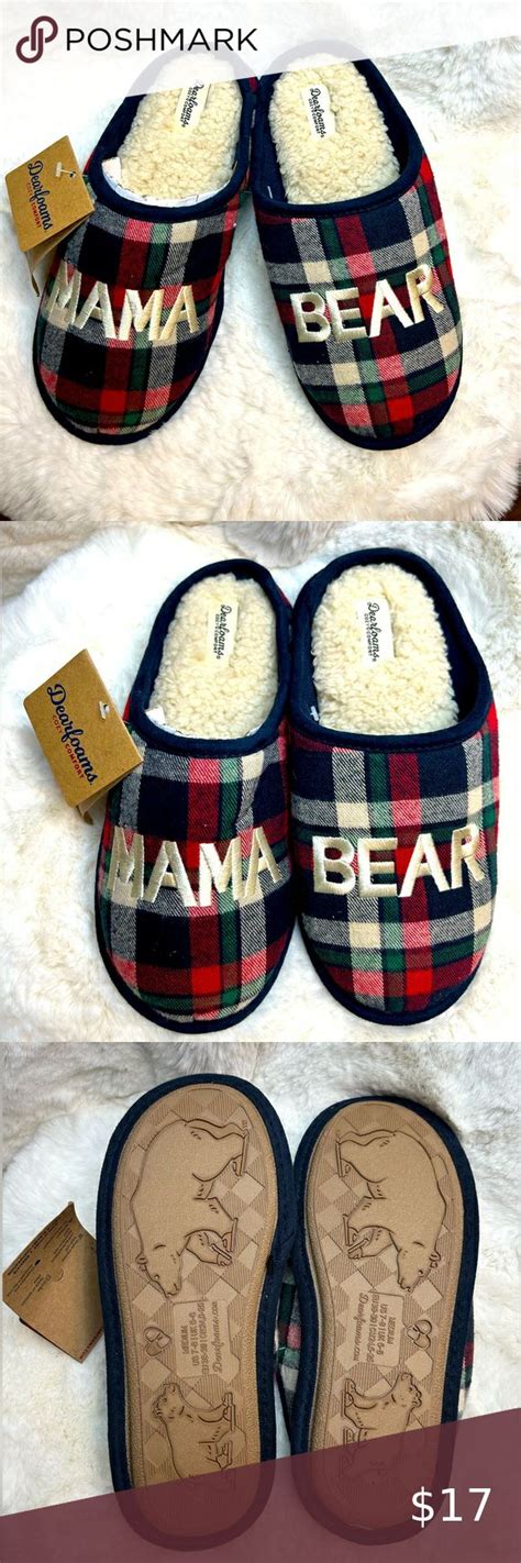 Dearfoams Womens Cozy Comfort Mama Bear Plaid Slide Slippers Sz M