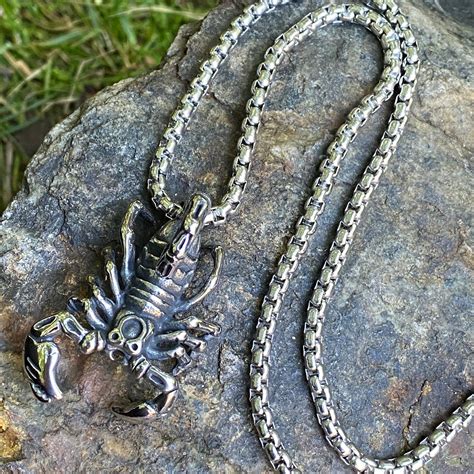 HN62 Scorpion Stainless Steel Pendant On 3MM Braided Chain Etsy