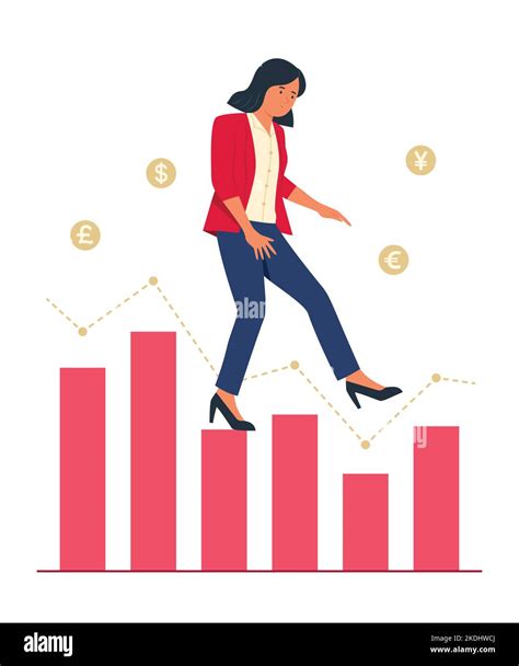 Businesswoman Walking Carefully On Bar Chart Concept Illustration Stock