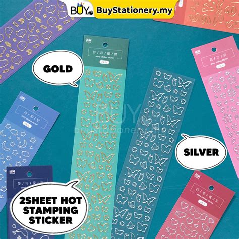 2 Sheets Korean Sticker Ins Hot Stamping Gold Silver Sticker Journal Planner Decorative Cute