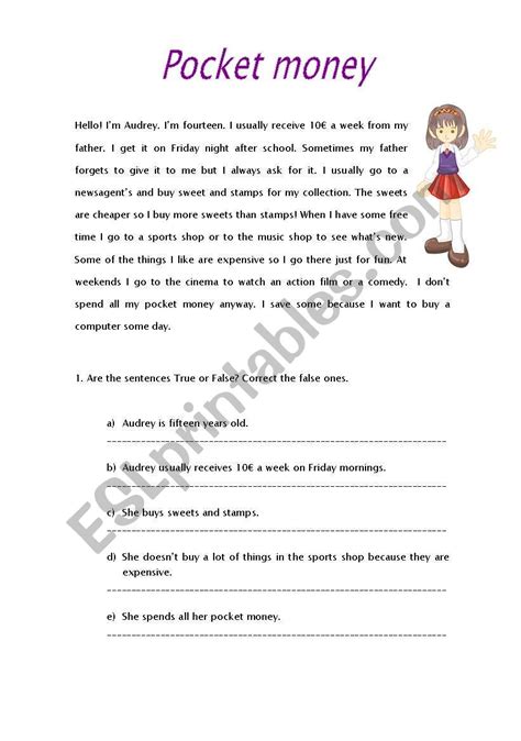 Pocket Money Esl Worksheet By Xana F