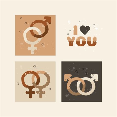 Icon Set Symbols Of Gender And Lettering I Love You Heterosexual Gay Lesbian Vector