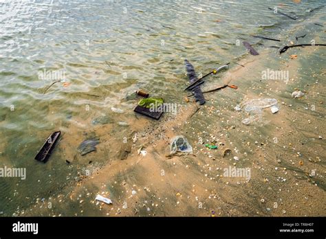 Garbage On Beach Stop Plastic Pollution Save The Earth Concept Sea