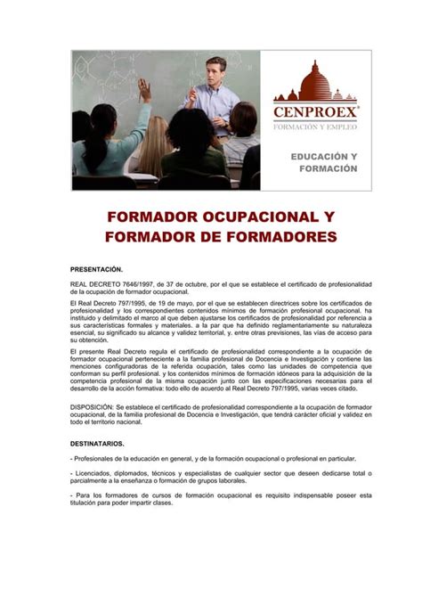 Formador Ocupacional Y Formador De Formadores Pdf