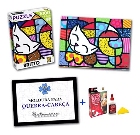 Kit Quebra Cabe A Romero Britto Cat Cola Puzzle Moldura Grow Frete Gr Tis