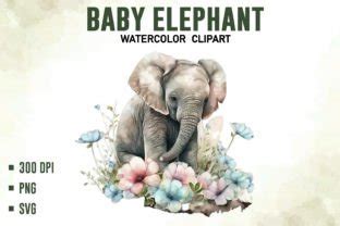 Watercolor Floral Baby Elephant Bundle Graphic By Art Fanatic