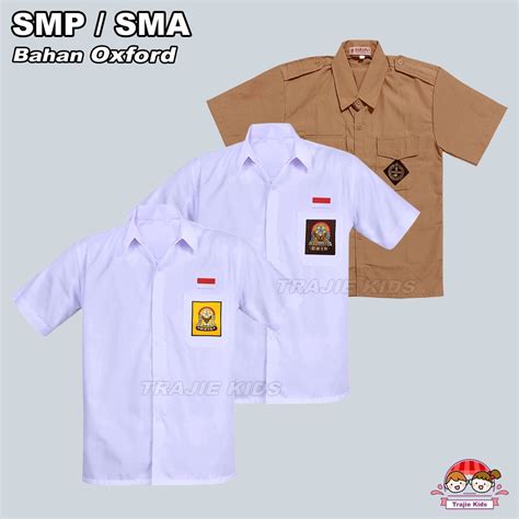 Jual Baju Seragam Sekolah Putih Coklat Pramuka Pendek Smp Sma Bet Logo