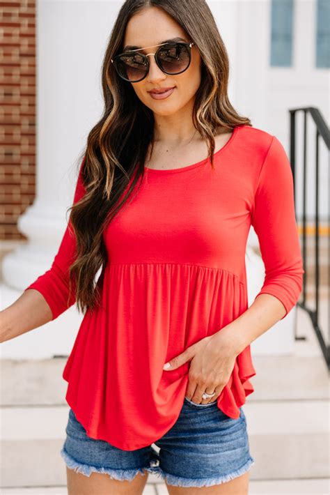 Casual Cute Tomato Red Babydoll Top 34 Sleeve Top Shop The Mint