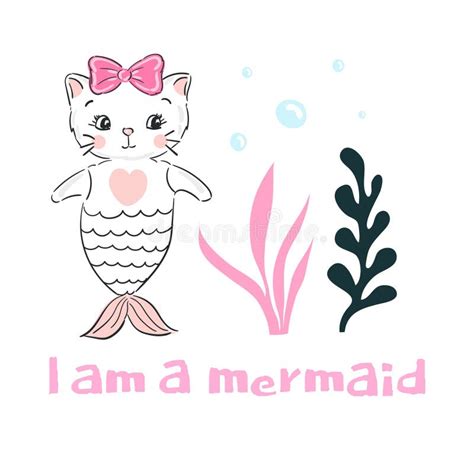 A Cute Funny Cat With A Mermaid Tail And The Inscription I Am Mermaid