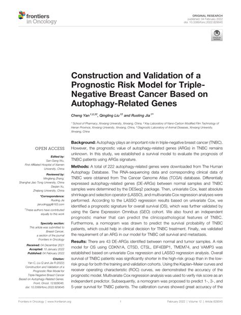 Pdf Construction And Validation Of A Prognostic Risk Model For Triple