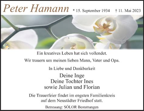 Traueranzeigen Von Peter Hamann Abschied Nehmen De