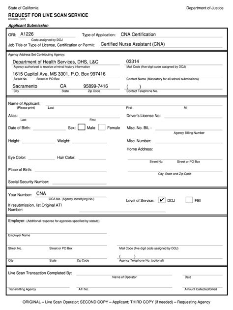 Cna Live Scan Form California Fill Online Printable Fillable Blank