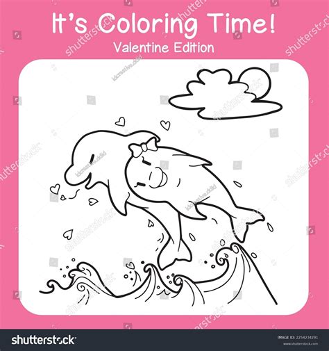 Coloring Page Valentines Day Lovely Dolphins Stock Vector Royalty Free