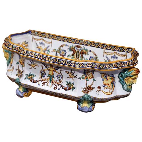 19th Century French Hand Painted Jardinière In Faience By Blois For