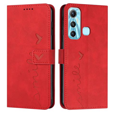 For Infinix Hot Skin Feel Heart Pattern Leather Phone Case Red