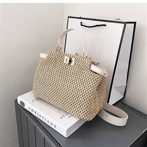 Sac Main Carr En Paille Tiss Pour Femmes Fourre Tout Etsy