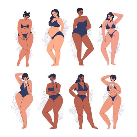 Conjunto de jovens mulheres diversas em ilustração de lingerie escura Vetor Premium