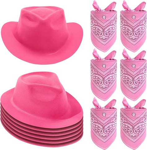 Haysandy Pieces Pink Cowgirl Hat Set Include 6 Pink Bandana And 6 Cowboy Hat Party