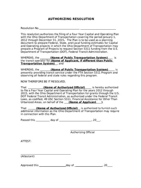 Sample Authorizing Resolution Ohio Department Of Doc Template