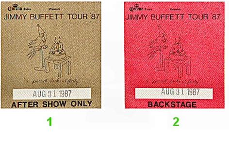 Jimmy Buffett Backstage Pass From Waikiki Shell Aug 31 1987 At Wolfgang S