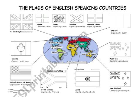 The flags of English speaking countries - ESL worksheet by mathy