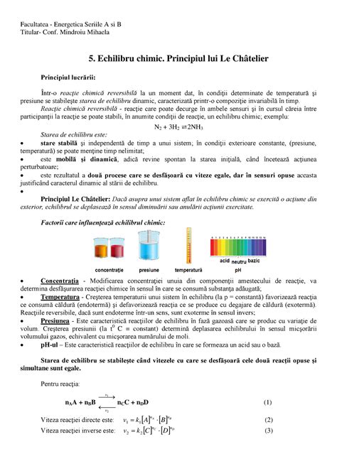 Echilibrul Chimic Principiul Lui Le Chatelier Titular Conf