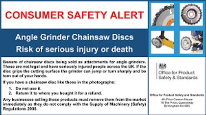 Uk Safety Alert Issued For Angle Grinder Chainsaw Disc Attachmenthttps