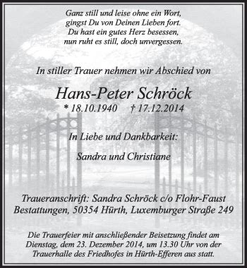 Traueranzeigen von Hans Peter Schröck WirTrauern