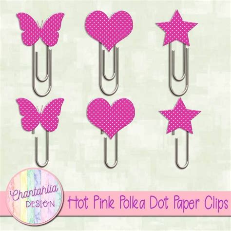 Hot Pink Polka Dot Paper Clips Design Elements