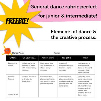 General Generic Dance Rubric Freebie By Two Left Feet Tpt