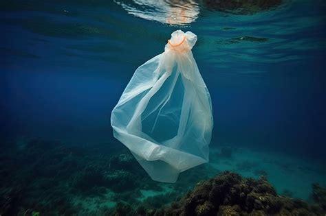 Premium Ai Image Plastic Waste Underwater A Plastic Bag In The Sea