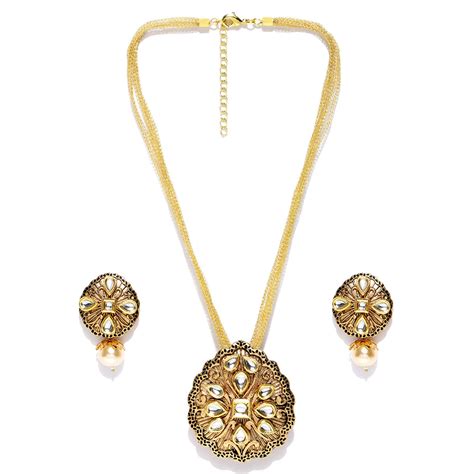 Buy PANASH Gold Plated White Kundan Studded Jewellery Set Online