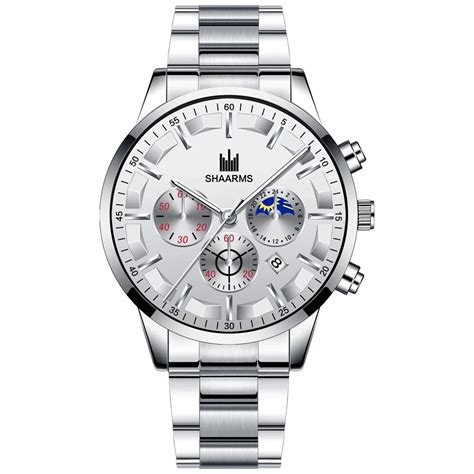 Shaarms New Style 3 Eyes Silver Casual Quartz Watch Fashion Stainless ...