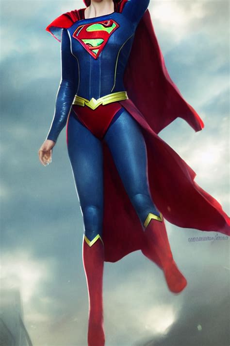 Krea Ai A Potrait Of Lily Collins As Supergirl With Man Of