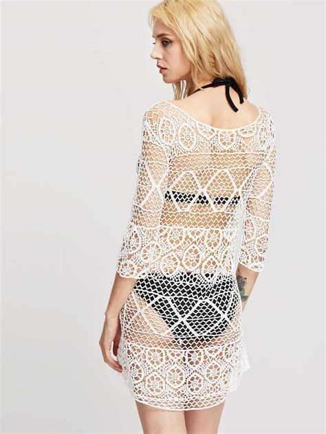 Hollow Out Crochet Lace Beach Cover Up Shein Sheinside