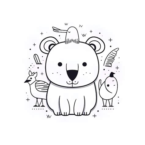 Un Dibujo De Dibujos Animados De Un Oso Y Un Pato Con Una Pegatina Que