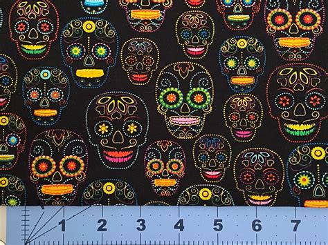 Sugar Skulls Multicolor Cotton Skulls Quilt Fabric 18 X 21 Etsy