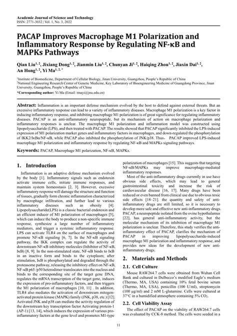 Pdf Pacap Improves Macrophage M Polarization And Inflammatory