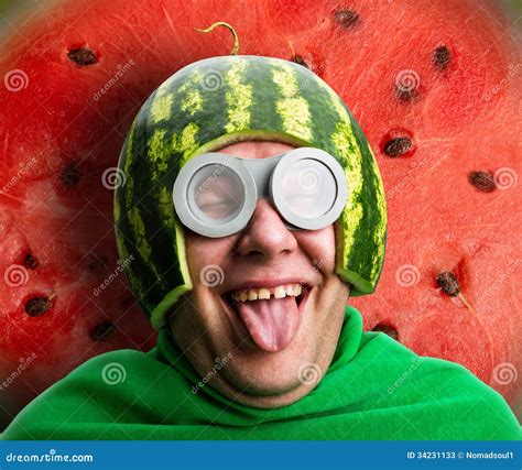 Funny Man With Watermelon Helmet And Googles Royalty-Free Stock ...