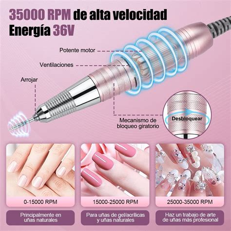 35000rpm Pulidor Esmeril Taladro De Uñas Acrílicas 120pcs Meses sin