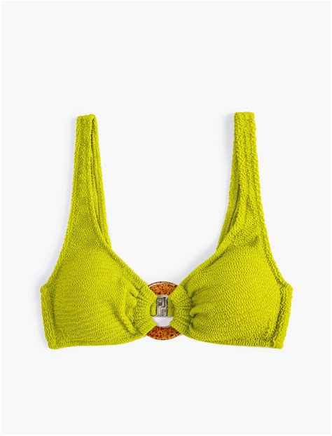 Yeşil Kadın Bikini Üstü Aksesuar Detaylı Dokulu Askılı Kaplı 3SAK10038MM Koton