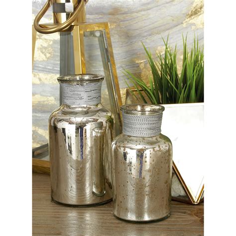 Decmode 7 6 5h Silver Glass Decorative Jars 3 Pieces