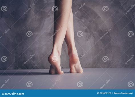 Cropped Photo Of Naked Woman Barefoot Enjoying Smooth Legs After Shaving No Irritation And