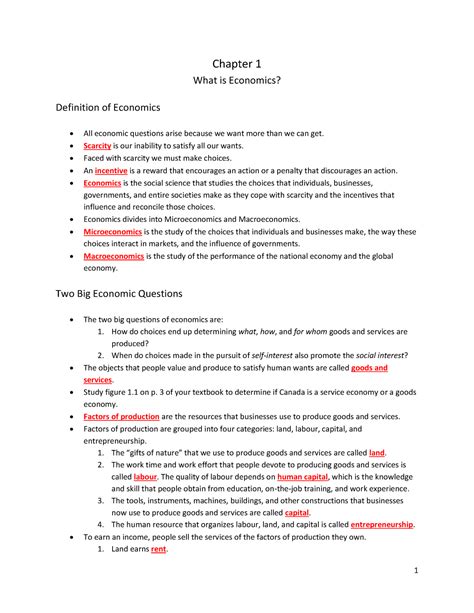 Chapter 1: Micro Economic - Chapter 1 What is Economics? Definition of