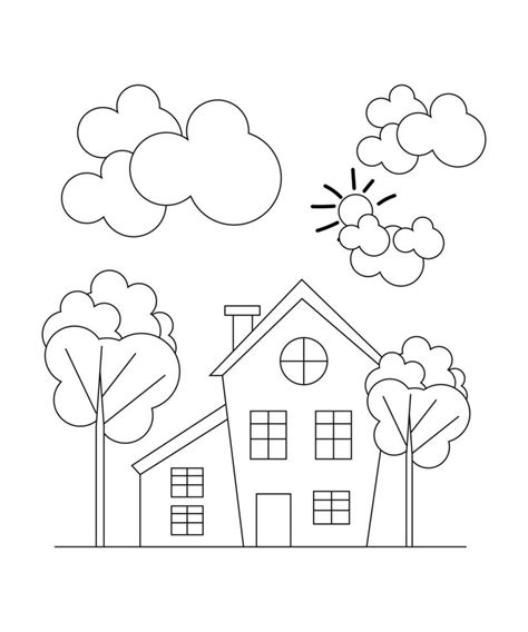 House Coloring page design. line art page design for kids. simple line ...